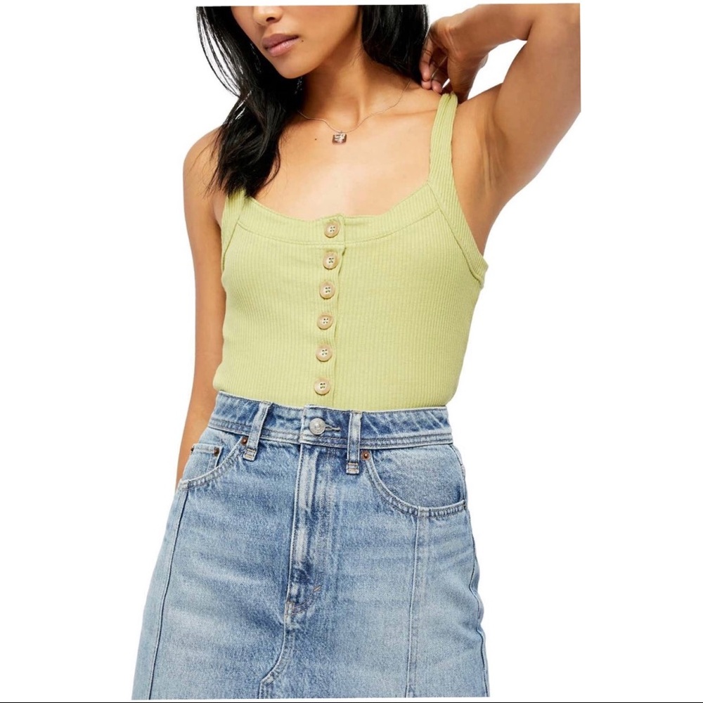 NWT Free People Bridgette Ribbed Button Front Detail Tank Top